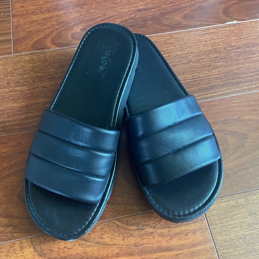 Vince Olina Quilted Leather Slide Sandals, black, Size 8